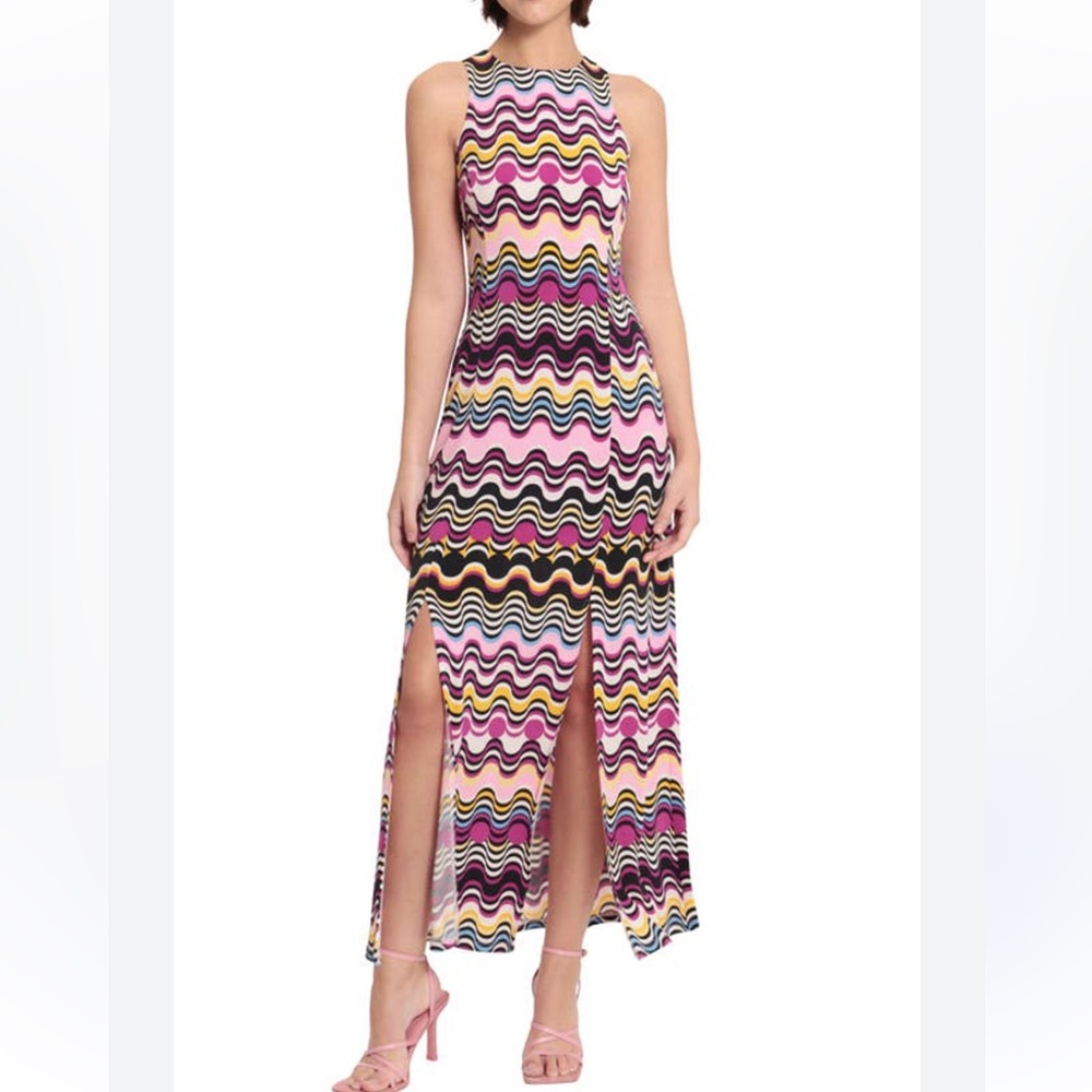 Donna Morgan Retro Wave Print Maxi Dress Size 6 NWT